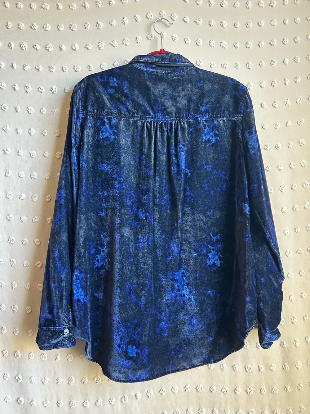 Anthropologie Pilcro Mara Relaxed Velvet Button Down Shirt Sz 12 Blue - Picture 2 of 6